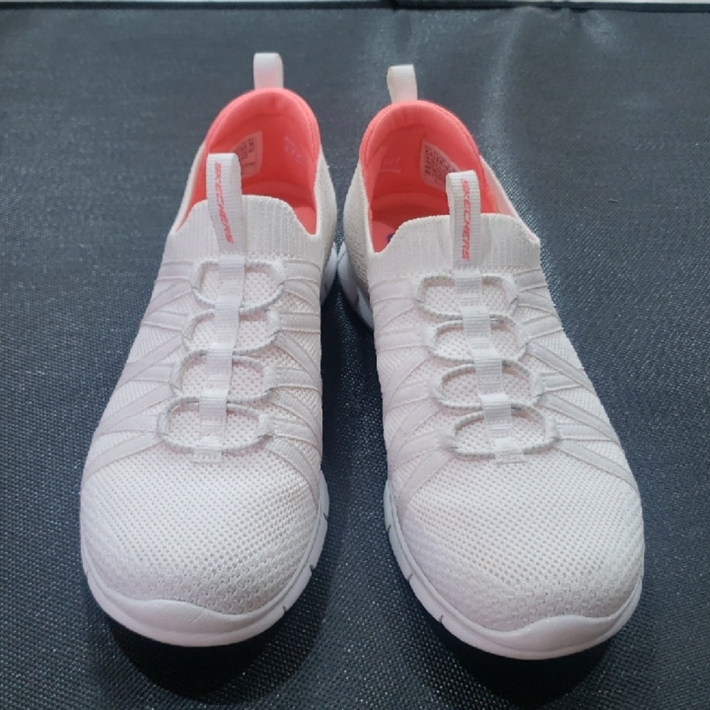Skechers White and Orange Slip-On Sneakers